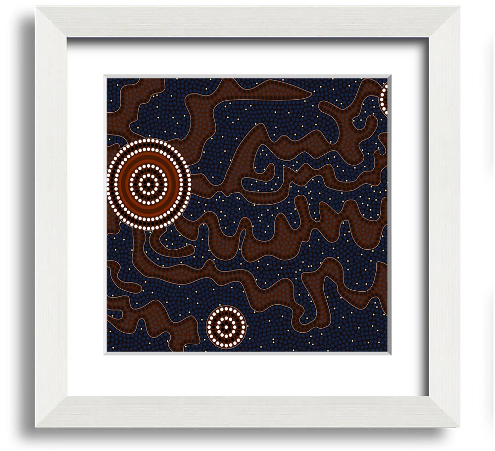 Aboriginal Pattern 3 Square Framed Print showcasing intricate designs, available in various frame colours.