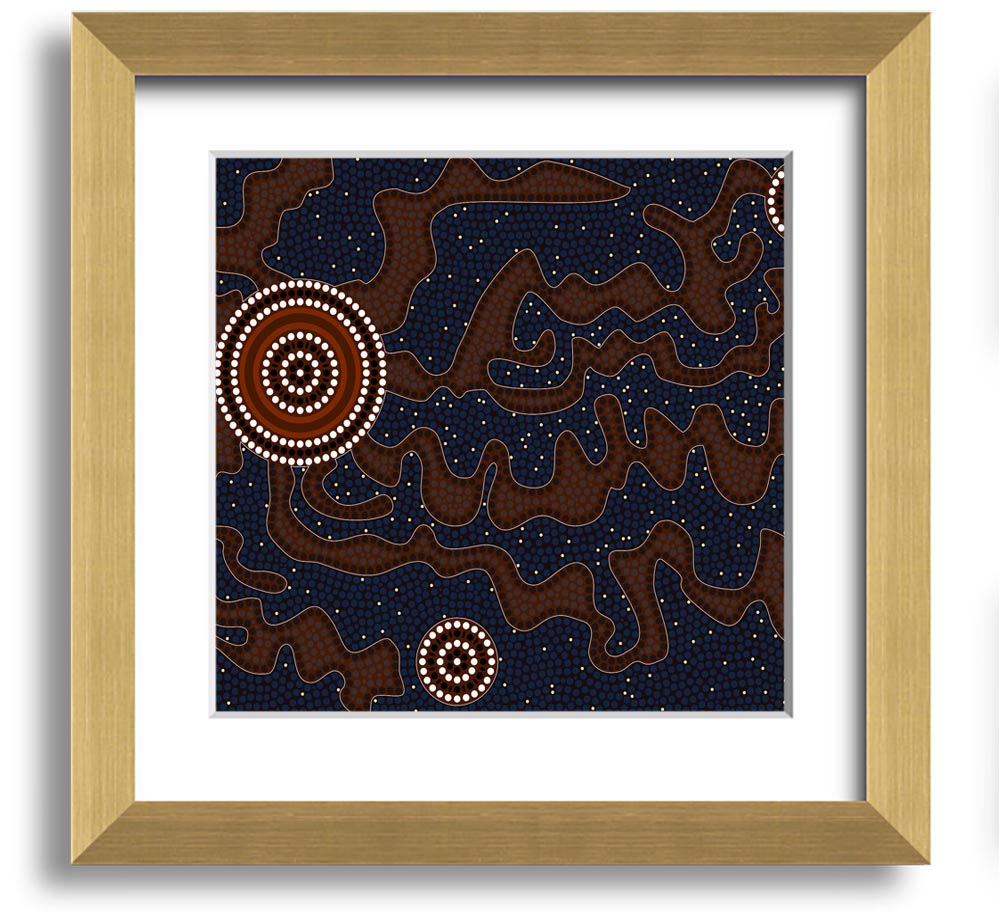 Aboriginal Pattern 3 Square Framed Print showcasing intricate designs, available in various frame colours.