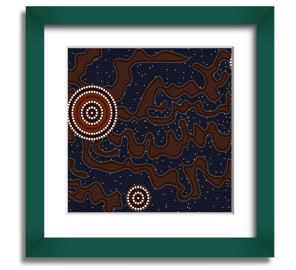 Aboriginal Pattern 3 Square Framed Print showcasing intricate designs, available in various frame colours.