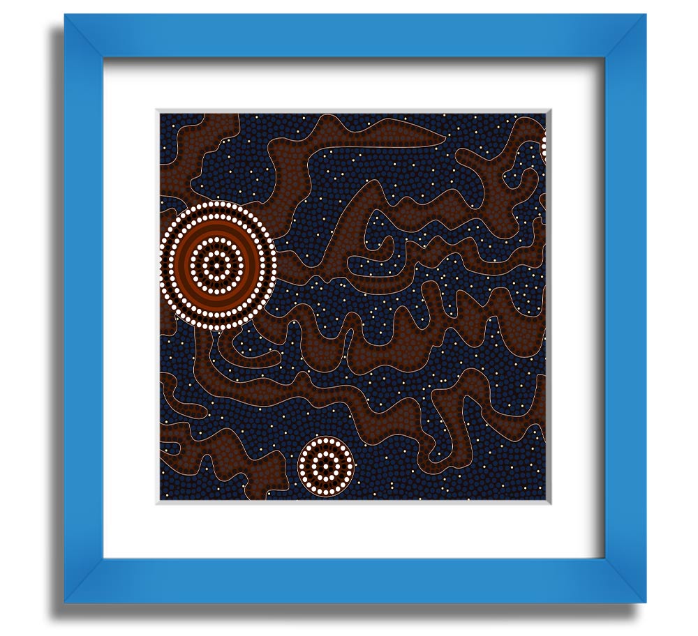 Aboriginal Pattern 3 Square Framed Print showcasing intricate designs, available in various frame colours.