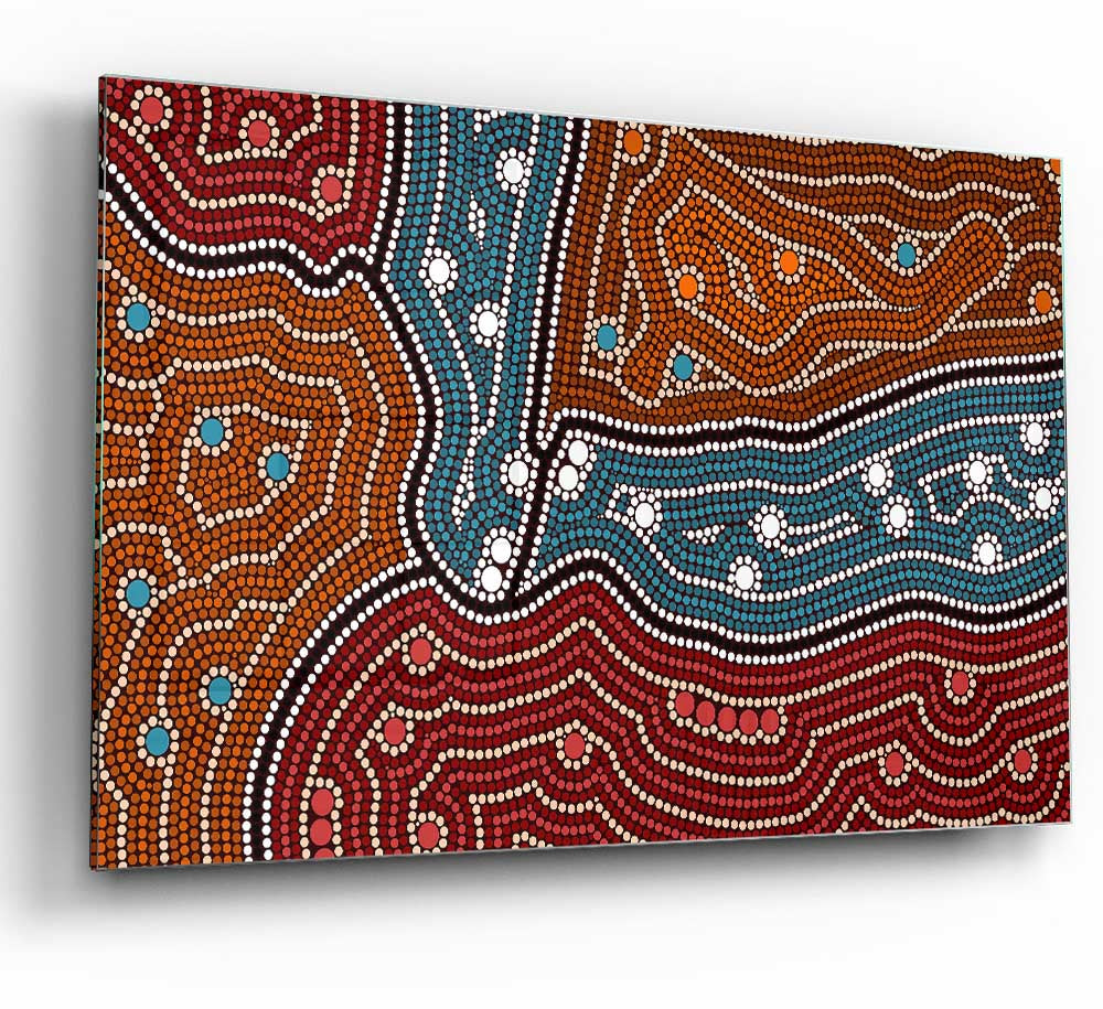 Aboriginal Pattern 4 glass print featuring vibrant colors and intricate designs, perfect for modern home decor.