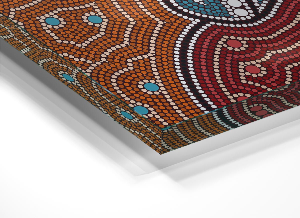 Aboriginal Pattern 4 glass print featuring vibrant colors and intricate designs, perfect for modern home decor.