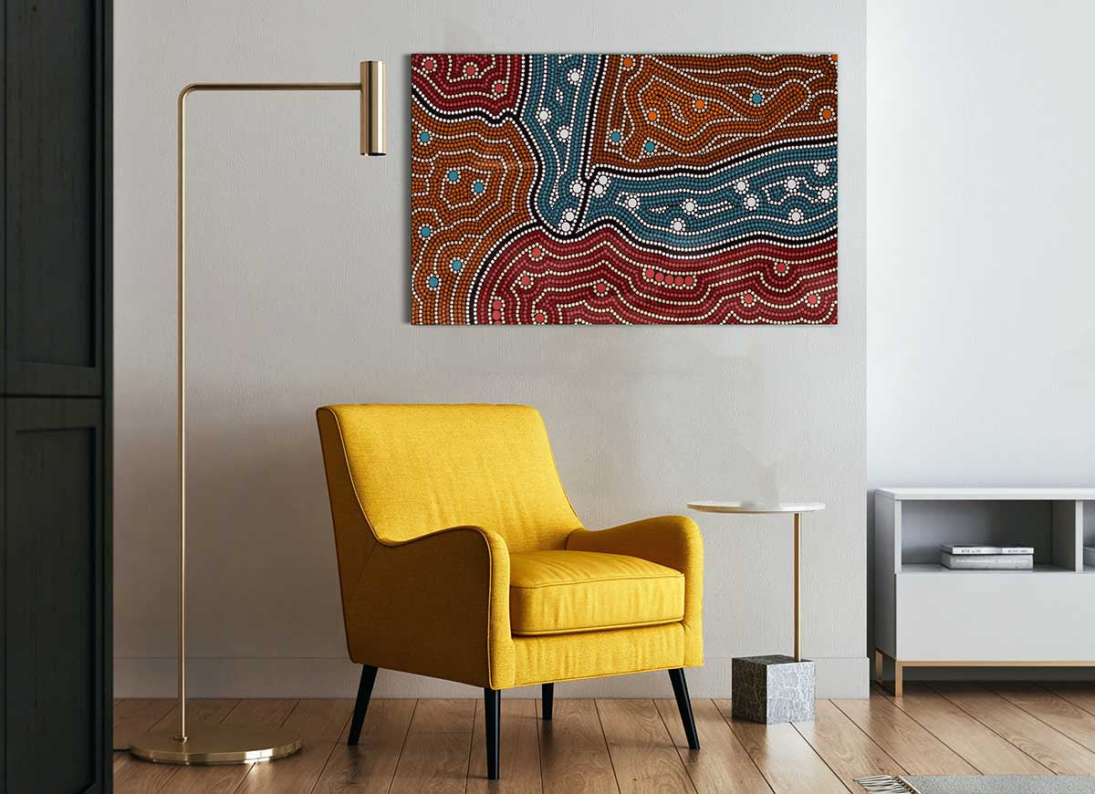 Aboriginal Pattern 4 glass print featuring vibrant colors and intricate designs, perfect for modern home decor.