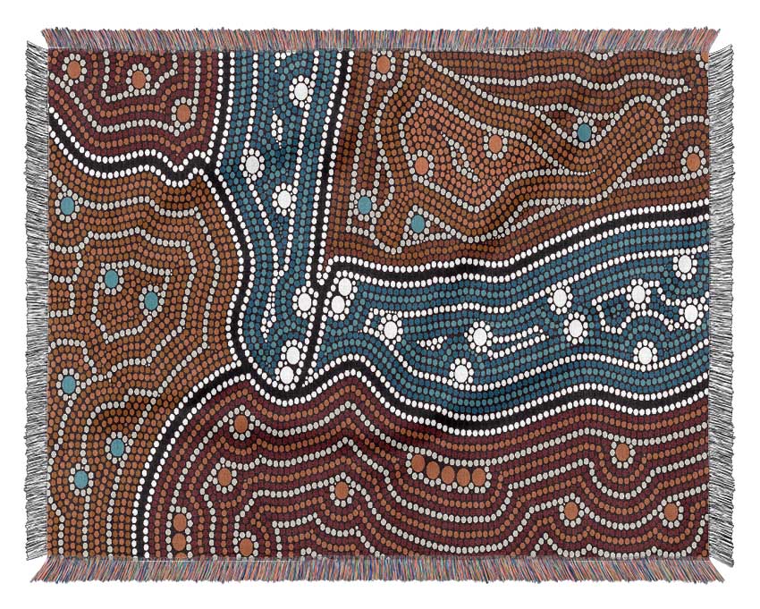 Aboriginal Pattern 4 throw blanket made from 100% cotton, featuring a thermal weave for breathability and a luxurious finish, perfect for home decor.