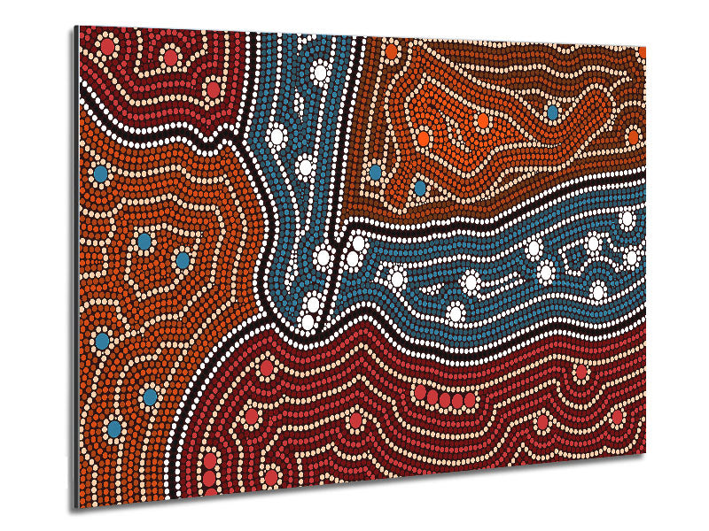 Aboriginal Pattern 4 artwork printed on brushed aluminium dibond, showcasing vibrant colors and intricate designs.