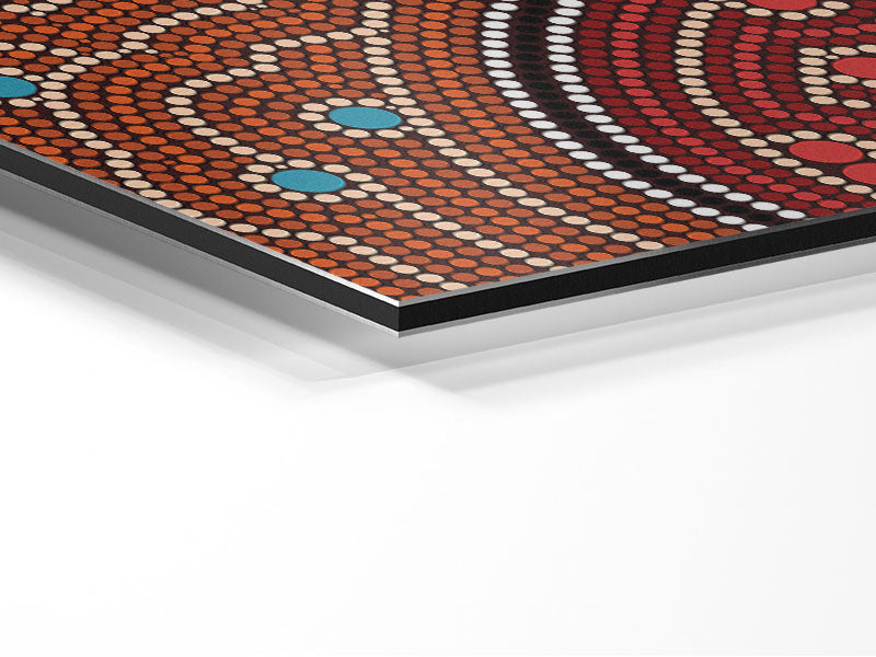 Aboriginal Pattern 4 artwork printed on brushed aluminium dibond, showcasing vibrant colors and intricate designs.