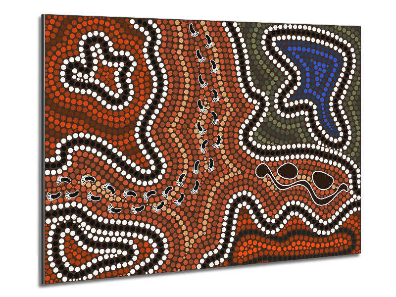 Aboriginal Pattern 5 artwork printed on brushed aluminium dibond, showcasing vibrant colors and intricate designs.