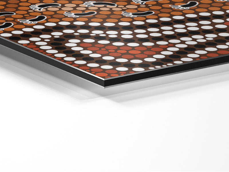 Aboriginal Pattern 5 artwork printed on brushed aluminium dibond, showcasing vibrant colors and intricate designs.