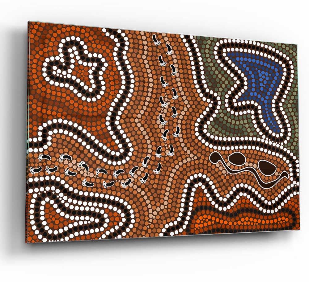 Aboriginal Pattern 5 glass print featuring vibrant colors and intricate designs, perfect for modern home decor.