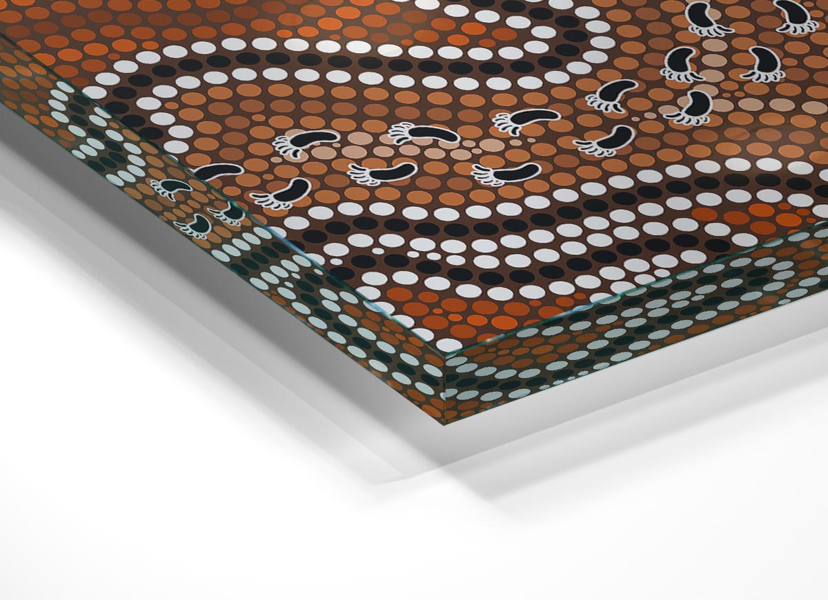 Aboriginal Pattern 5 glass print featuring vibrant colors and intricate designs, perfect for modern home decor.