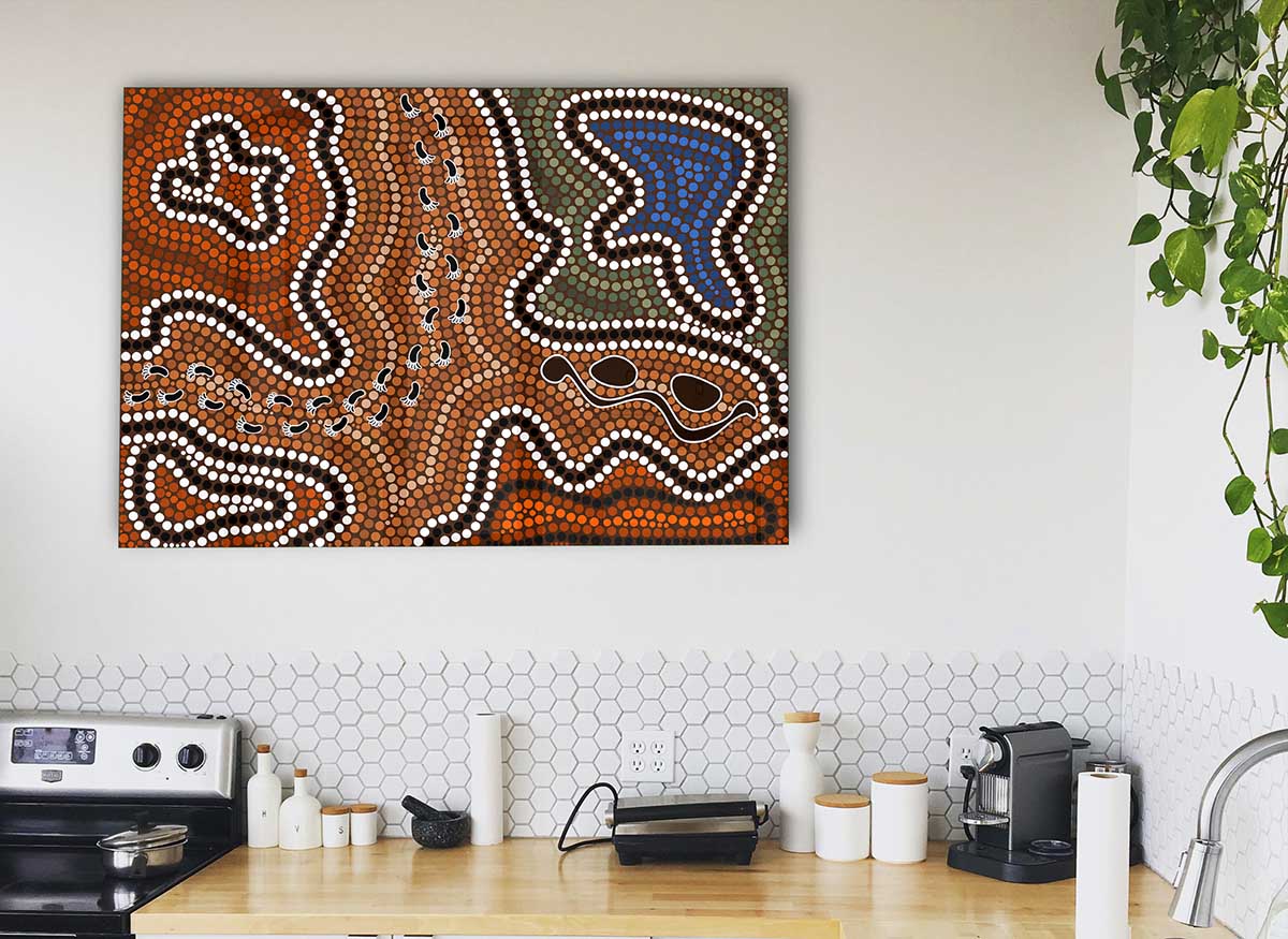 Aboriginal Pattern 5 glass print featuring vibrant colors and intricate designs, perfect for modern home decor.