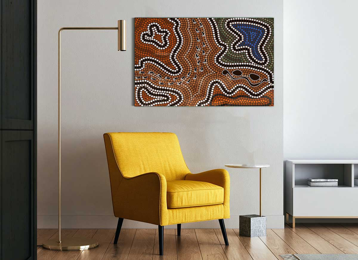 Aboriginal Pattern 5 glass print featuring vibrant colors and intricate designs, perfect for modern home decor.