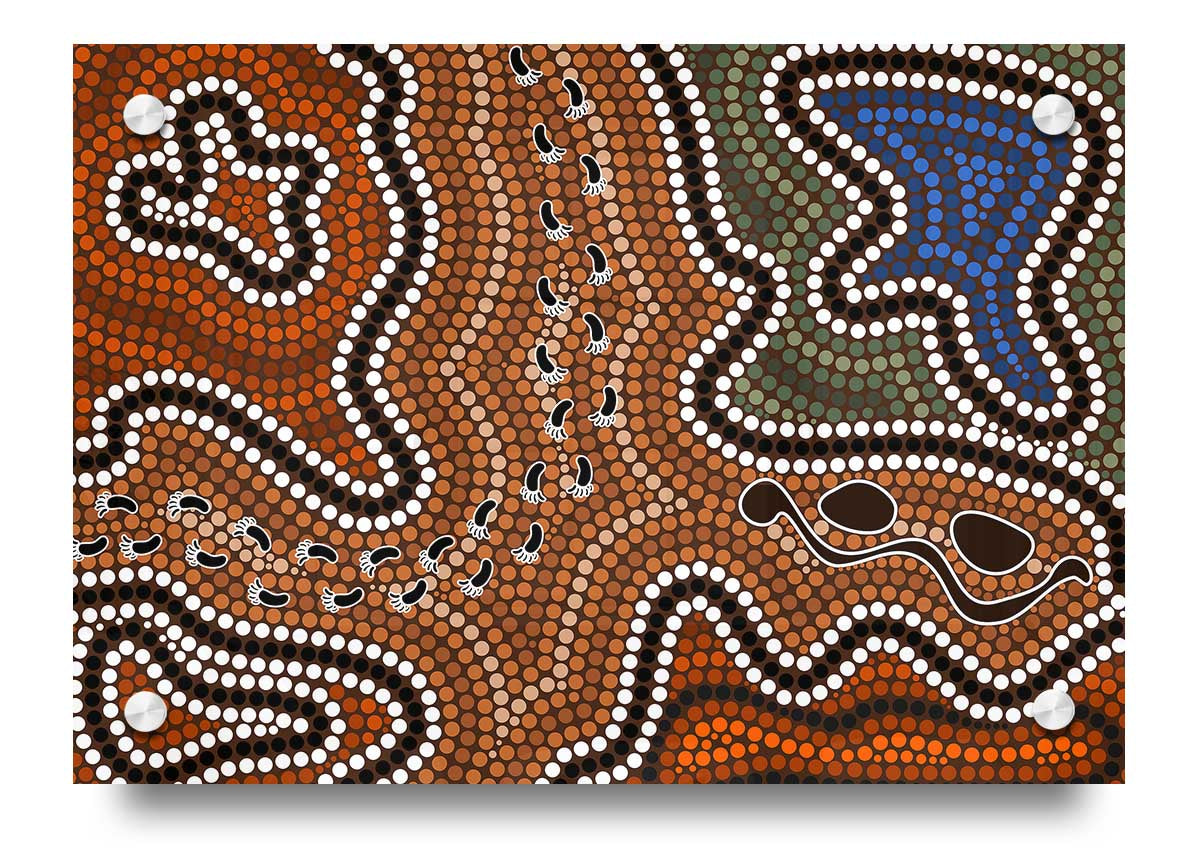 Aboriginal Pattern 5 acrylic print showcasing vibrant colors on 5mm thick acrylic glass, ready to hang.