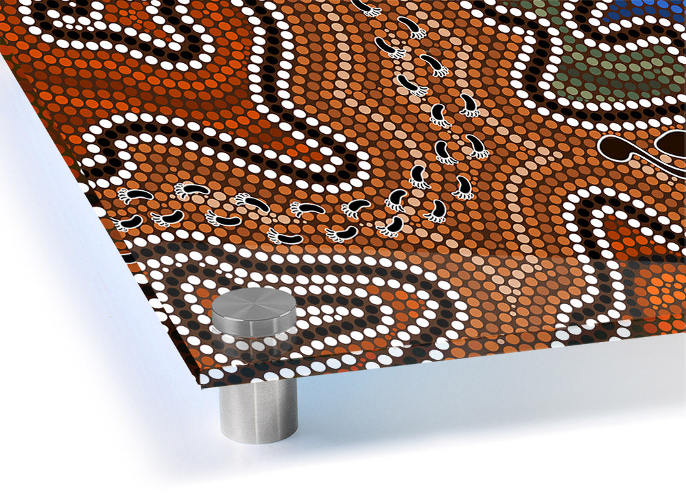 Aboriginal Pattern 5 acrylic print showcasing vibrant colors on 5mm thick acrylic glass, ready to hang.