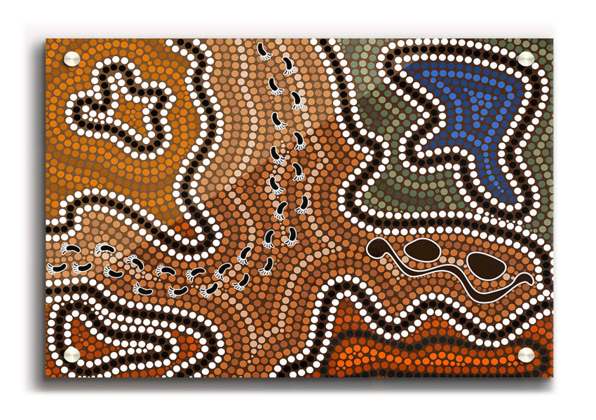 Aboriginal Pattern 5 acrylic print showcasing vibrant colors on 5mm thick acrylic glass, ready to hang.