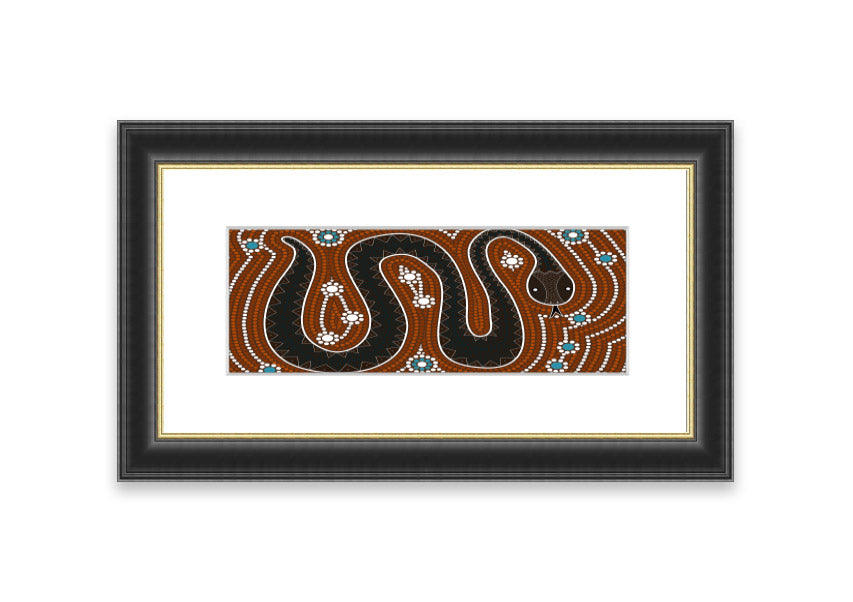 Framed Aboriginal Pattern 6 print showcasing intricate designs, available in various frame colors.