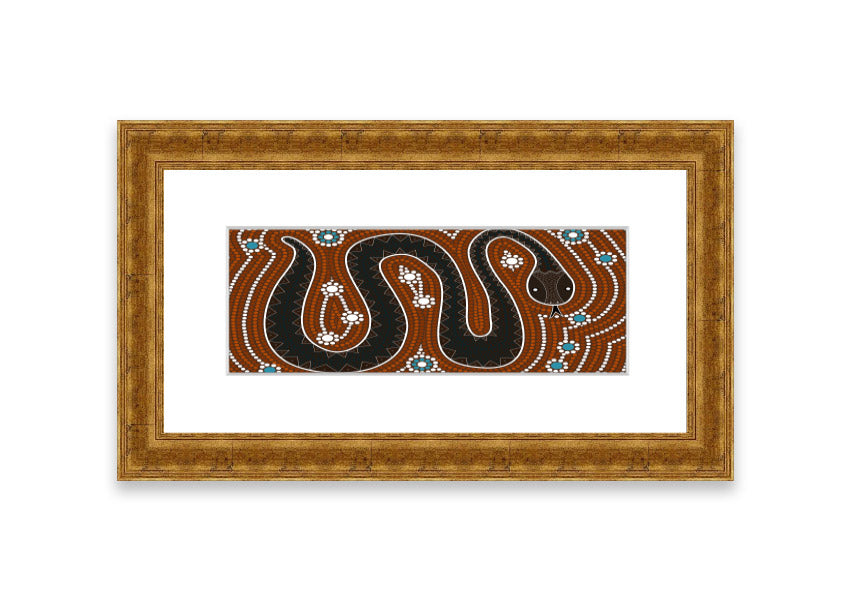 Framed Aboriginal Pattern 6 print showcasing intricate designs, available in various frame colors.