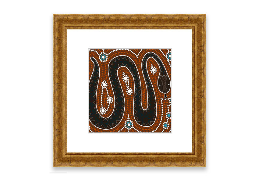 Framed Aboriginal Pattern 6 print showcasing intricate designs, available in various frame colors.