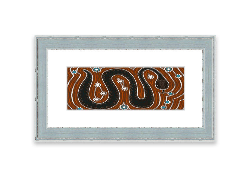 Framed Aboriginal Pattern 6 print showcasing intricate designs, available in various frame colors.