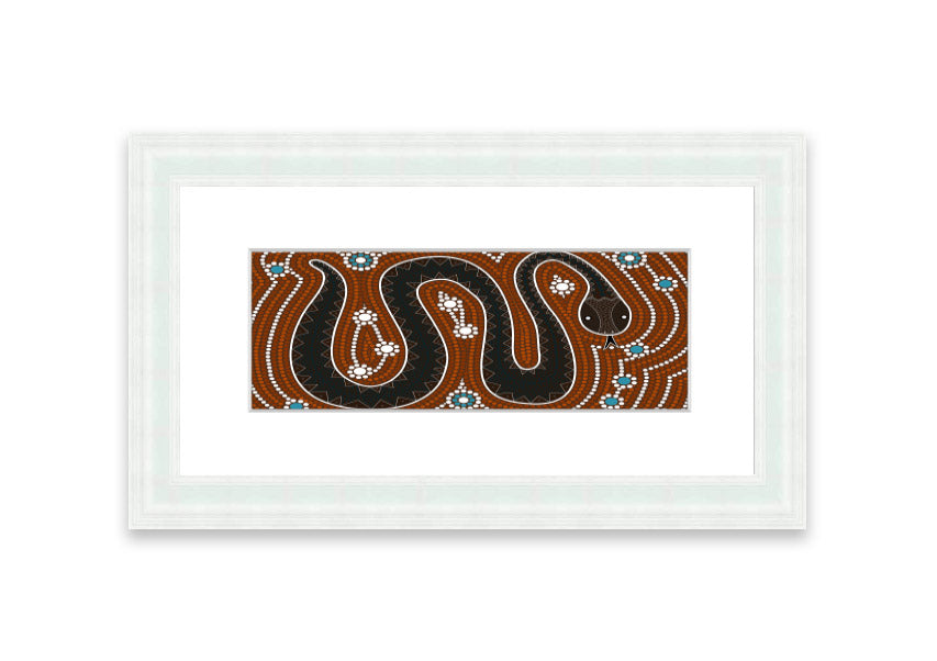 Framed Aboriginal Pattern 6 print showcasing intricate designs, available in various frame colors.