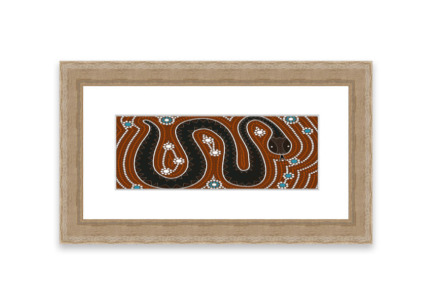 Framed Aboriginal Pattern 6 print showcasing intricate designs, available in various frame colors.