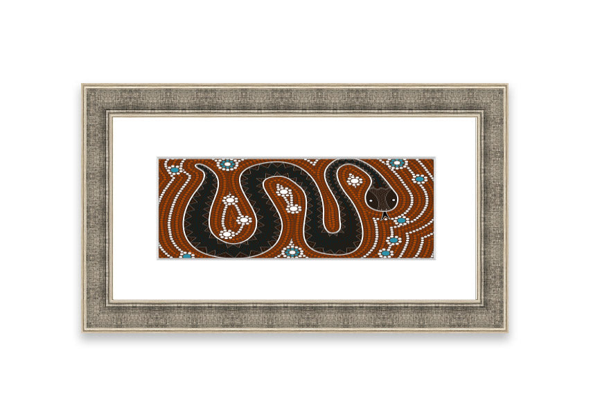 Framed Aboriginal Pattern 6 print showcasing intricate designs, available in various frame colors.