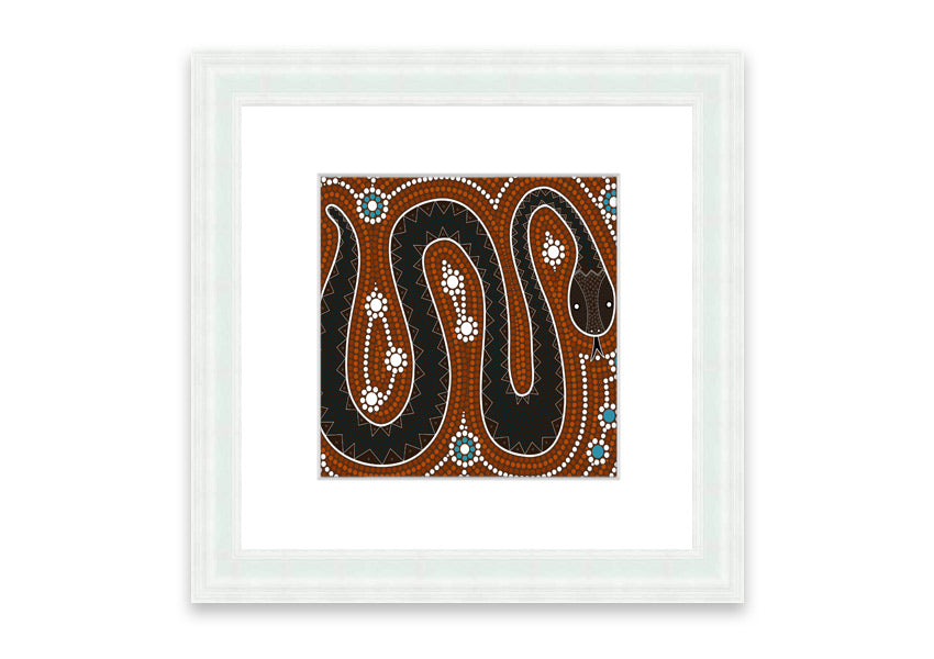 Framed Aboriginal Pattern 6 print showcasing intricate designs, available in various frame colors.