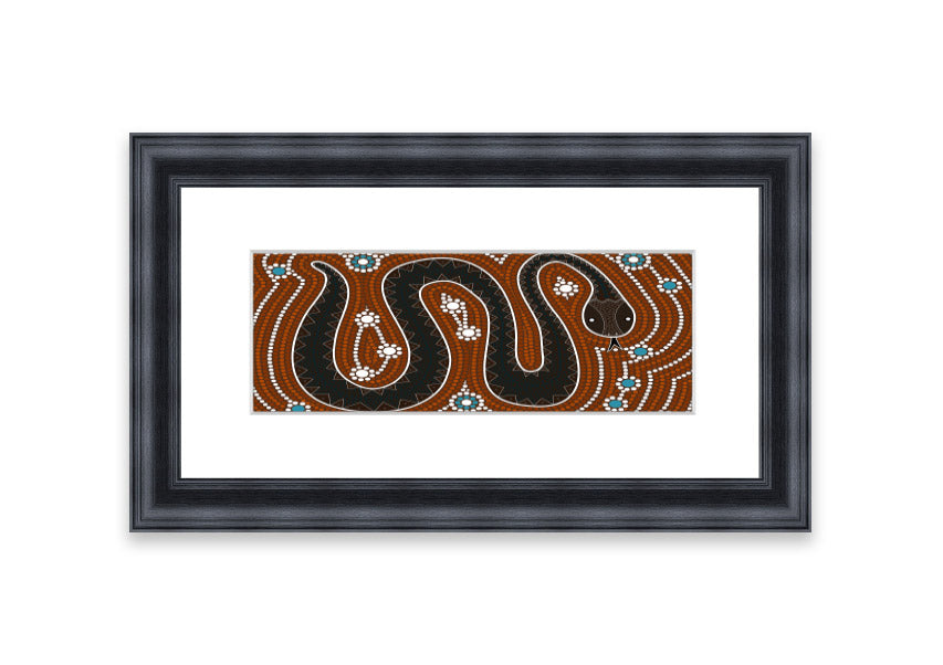 Framed Aboriginal Pattern 6 print showcasing intricate designs, available in various frame colors.