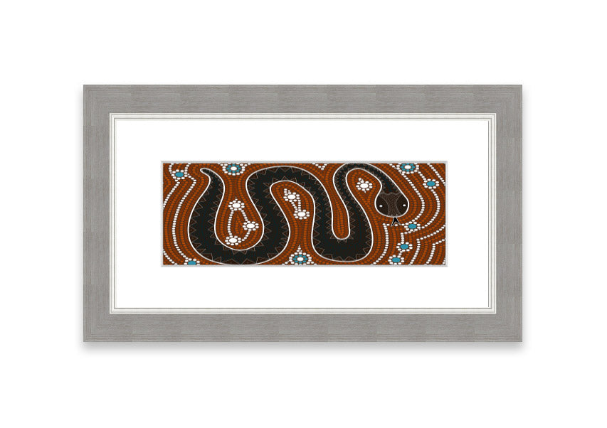 Framed Aboriginal Pattern 6 print showcasing intricate designs, available in various frame colors.