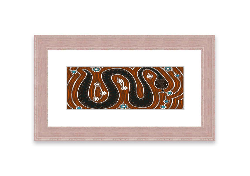 Framed Aboriginal Pattern 6 print showcasing intricate designs, available in various frame colors.