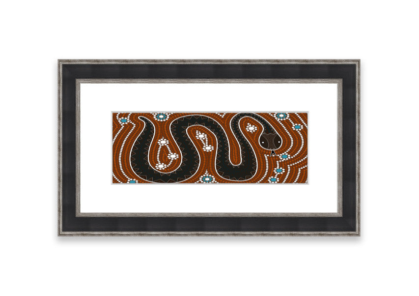 Framed Aboriginal Pattern 6 print showcasing intricate designs, available in various frame colors.