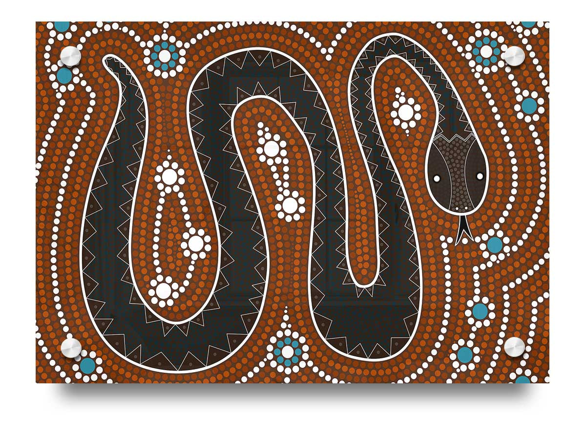 Aboriginal Pattern 6 acrylic print showcasing vibrant colors and intricate designs on 5mm thick acrylic glass, ready to hang.