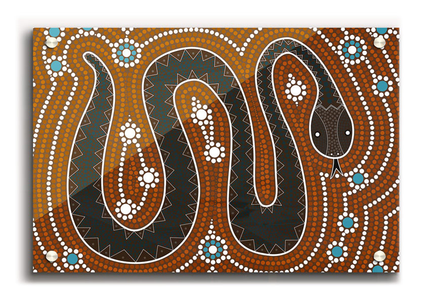 Aboriginal Pattern 6 acrylic print showcasing vibrant colors and intricate designs on 5mm thick acrylic glass, ready to hang.