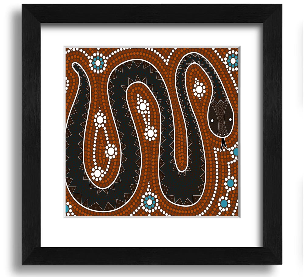 Aboriginal Pattern 6 Square Framed Print showcasing intricate designs in vibrant colors, framed in a stylish border.