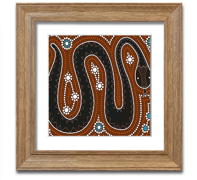 Aboriginal Pattern 6 Square Framed Print showcasing intricate designs in vibrant colors, framed in a stylish border.