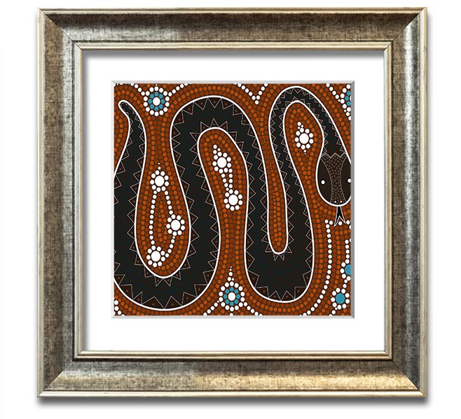 Aboriginal Pattern 6 Square Framed Print showcasing intricate designs in vibrant colors, framed in a stylish border.