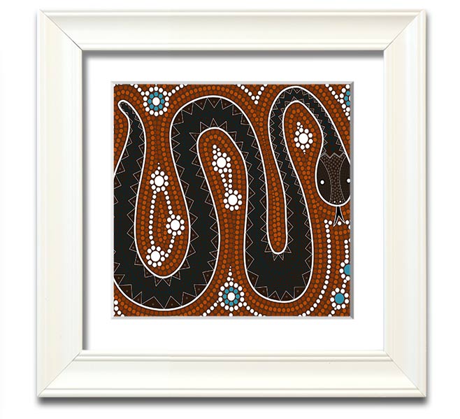 Aboriginal Pattern 6 Square Framed Print showcasing intricate designs in vibrant colors, framed in a stylish border.