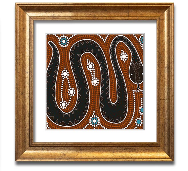 Aboriginal Pattern 6 Square Framed Print showcasing intricate designs in vibrant colors, framed in a stylish border.