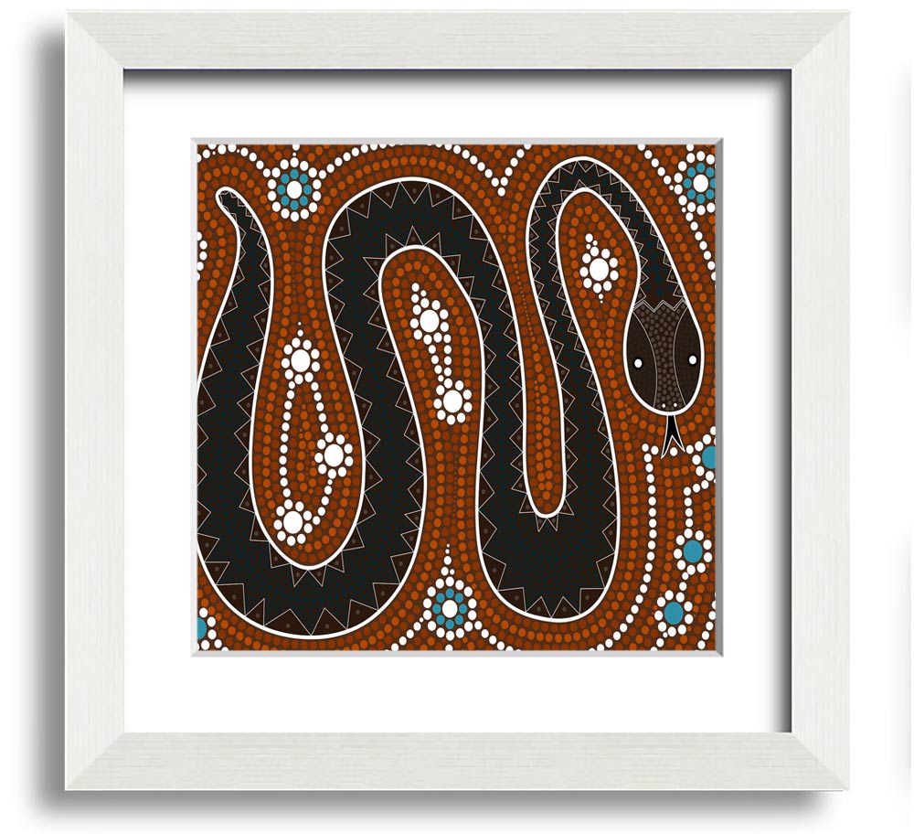 Aboriginal Pattern 6 Square Framed Print showcasing intricate designs in vibrant colors, framed in a stylish border.