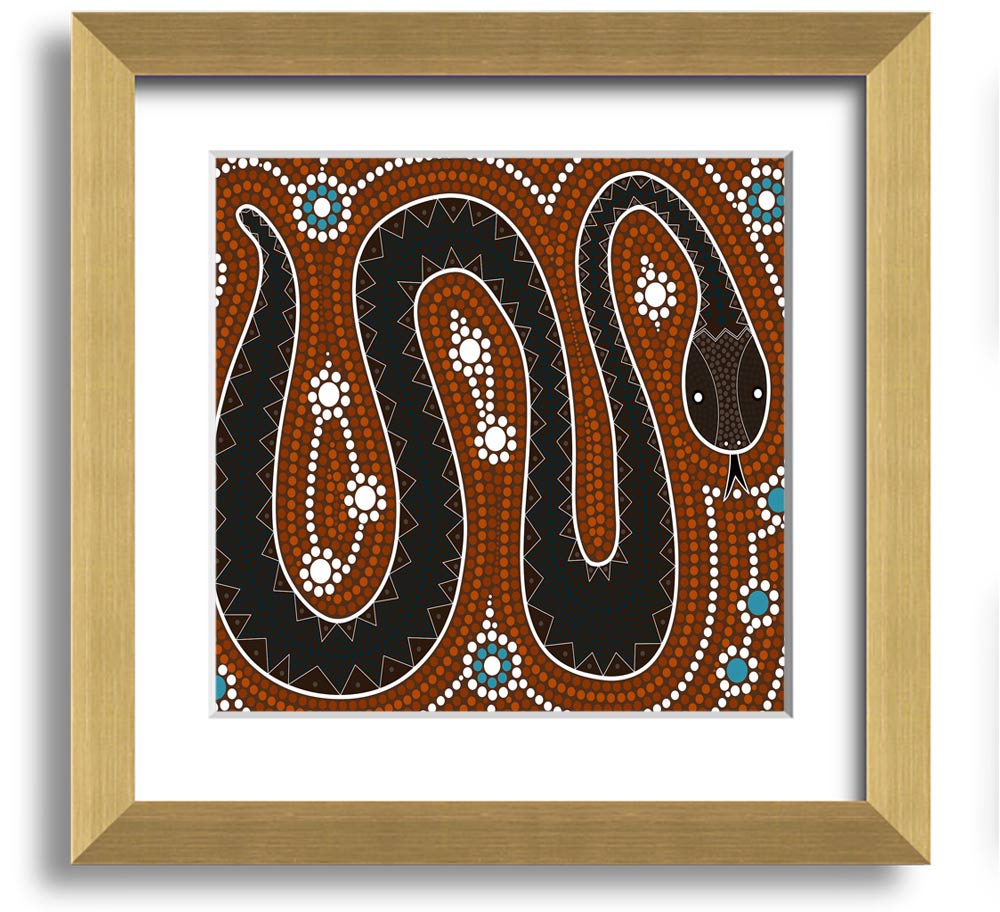 Aboriginal Pattern 6 Square Framed Print showcasing intricate designs in vibrant colors, framed in a stylish border.