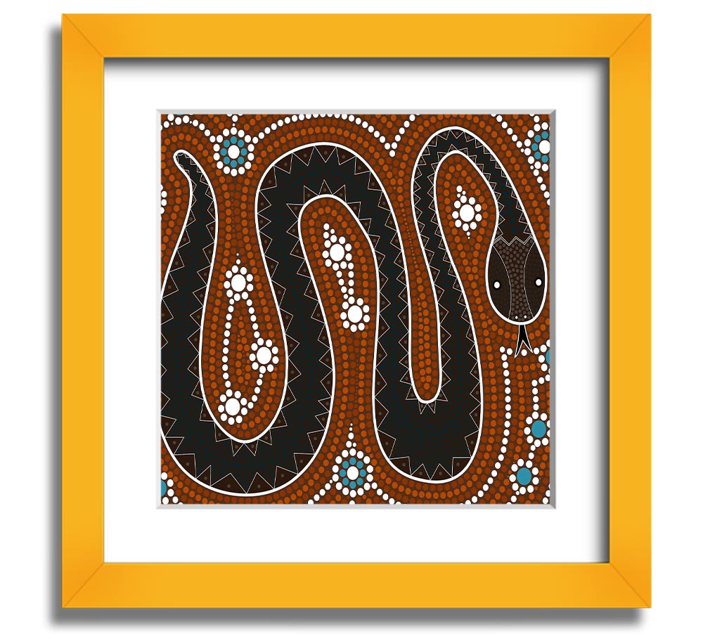 Aboriginal Pattern 6 Square Framed Print showcasing intricate designs in vibrant colors, framed in a stylish border.