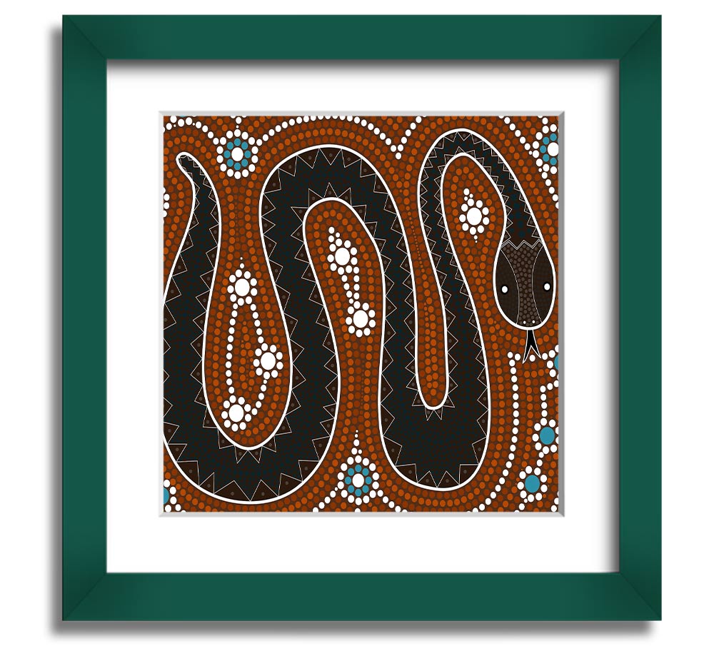 Aboriginal Pattern 6 Square Framed Print showcasing intricate designs in vibrant colors, framed in a stylish border.