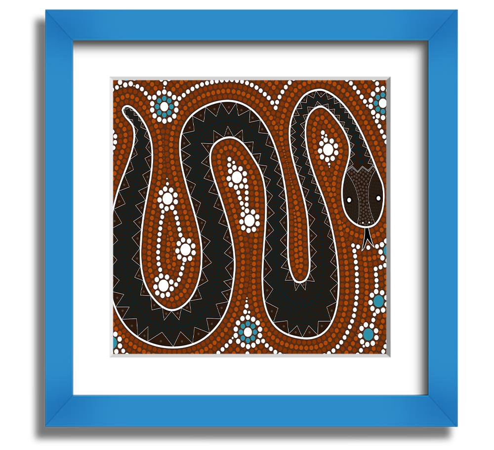 Aboriginal Pattern 6 Square Framed Print showcasing intricate designs in vibrant colors, framed in a stylish border.