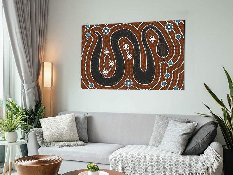 Aboriginal Pattern 6 artwork printed on brushed aluminium dibond, showcasing vibrant colors and intricate designs.