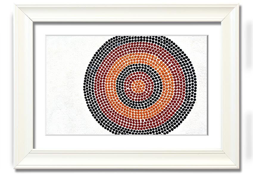 Framed Aboriginal Pattern 7 print showcasing vibrant colors and unique design, ready to hang.