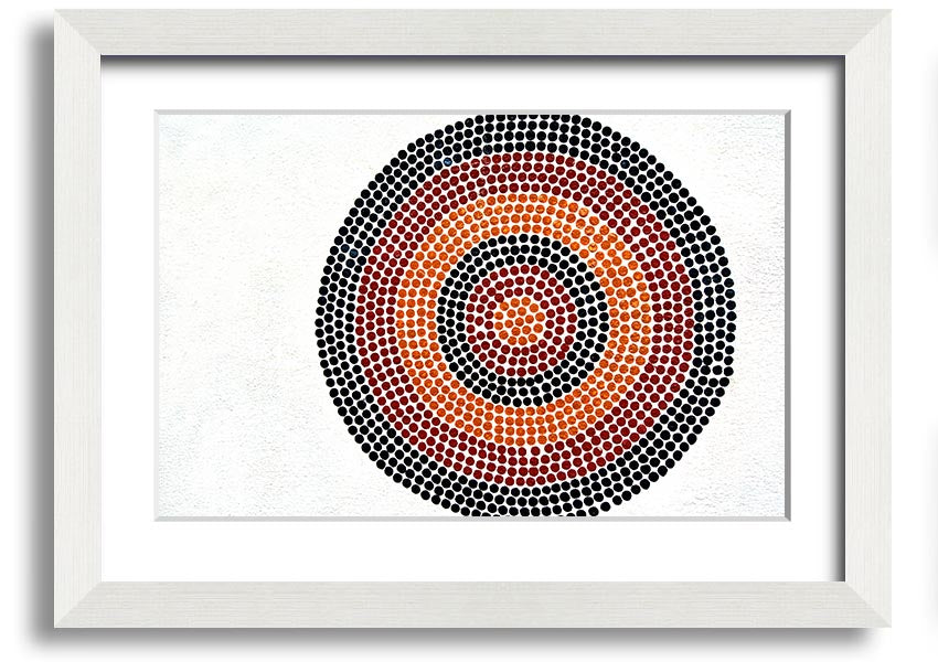 Framed Aboriginal Pattern 7 print showcasing vibrant colors and unique design, ready to hang.