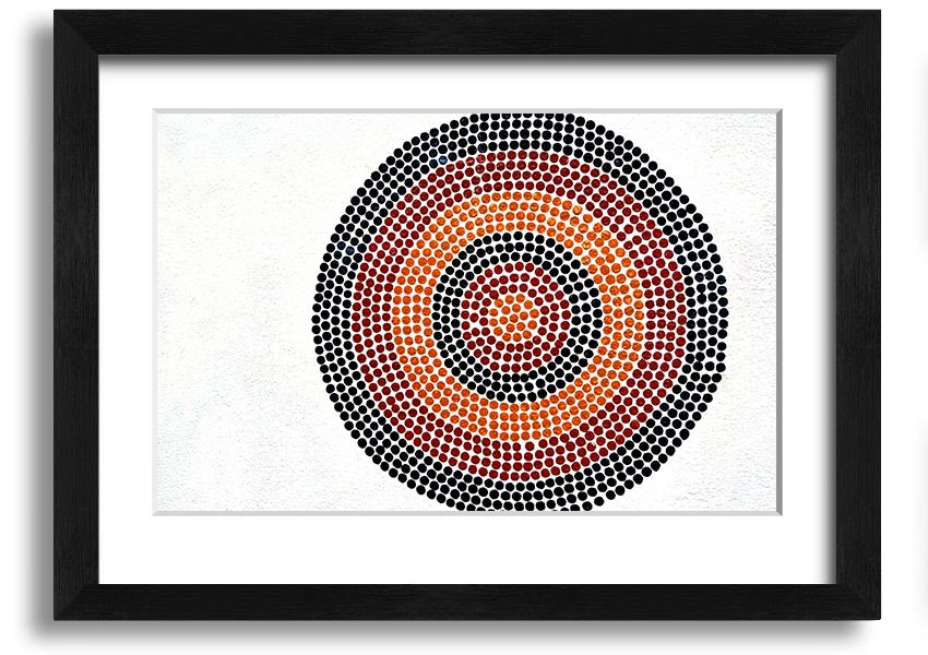 Framed Aboriginal Pattern 7 print showcasing vibrant colors and unique design, ready to hang.