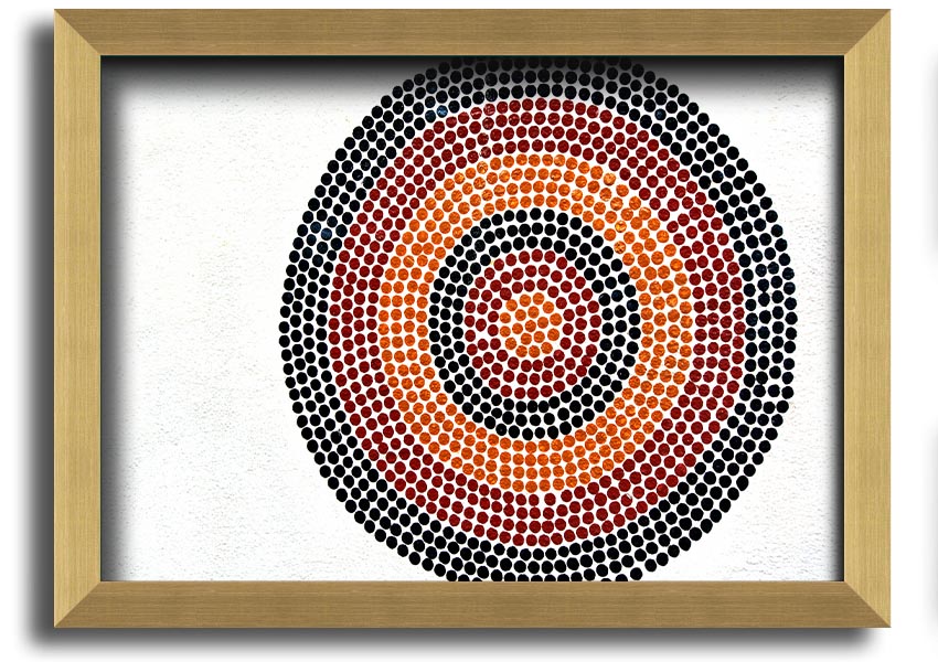 Framed Aboriginal Pattern 7 print showcasing vibrant colors and unique design, ready to hang.