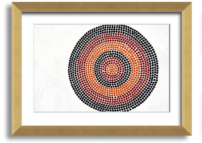 Framed Aboriginal Pattern 7 print showcasing vibrant colors and unique design, ready to hang.