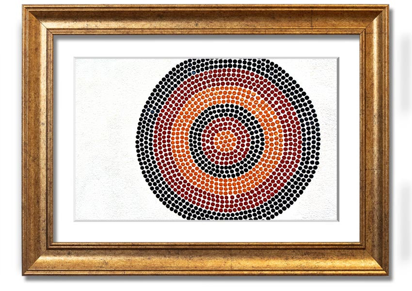 Framed Aboriginal Pattern 7 print showcasing vibrant colors and unique design, ready to hang.